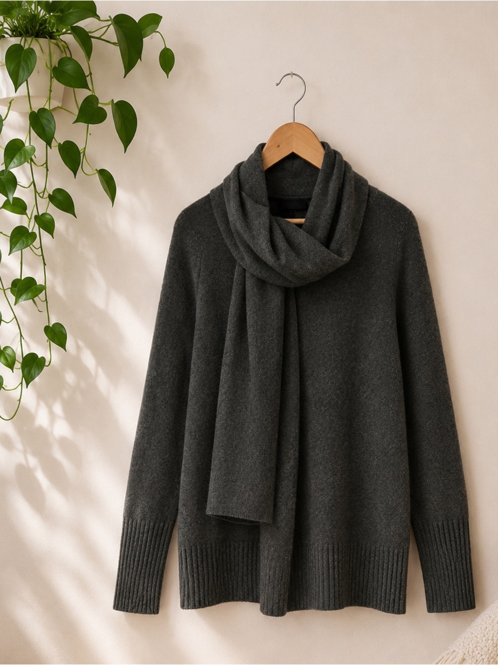 J. Jill Detachable-Scarf Crew-Neck Sweater